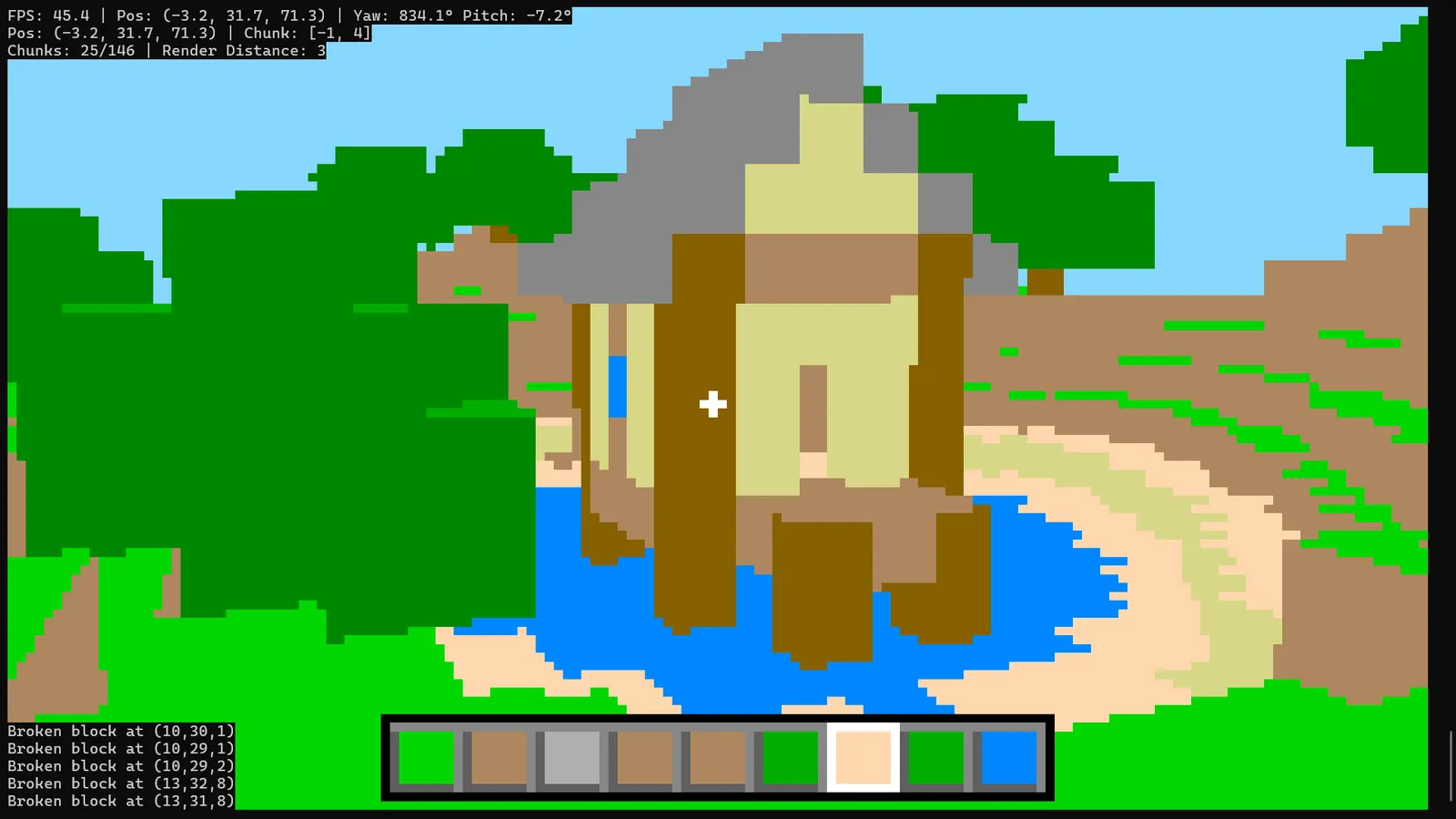 A hut by a lagoon, built in terminal-minecraft
